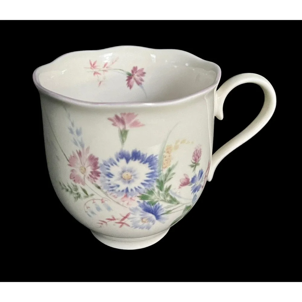 Set Of 6 Mikasa Rondo Stephanie Flat Cups EJ 952 Cream Colored with Wildflowers‎